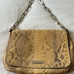 Vintage Gucci Snakeskin Flap Shoulder Bag With Chain Handle and Dust Bag